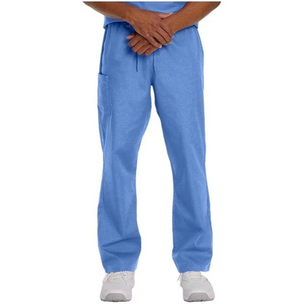 NEW Landau Scrub Zone Unisex Cargo Pocket Pants Ceil Blue Drawstring Waist Small